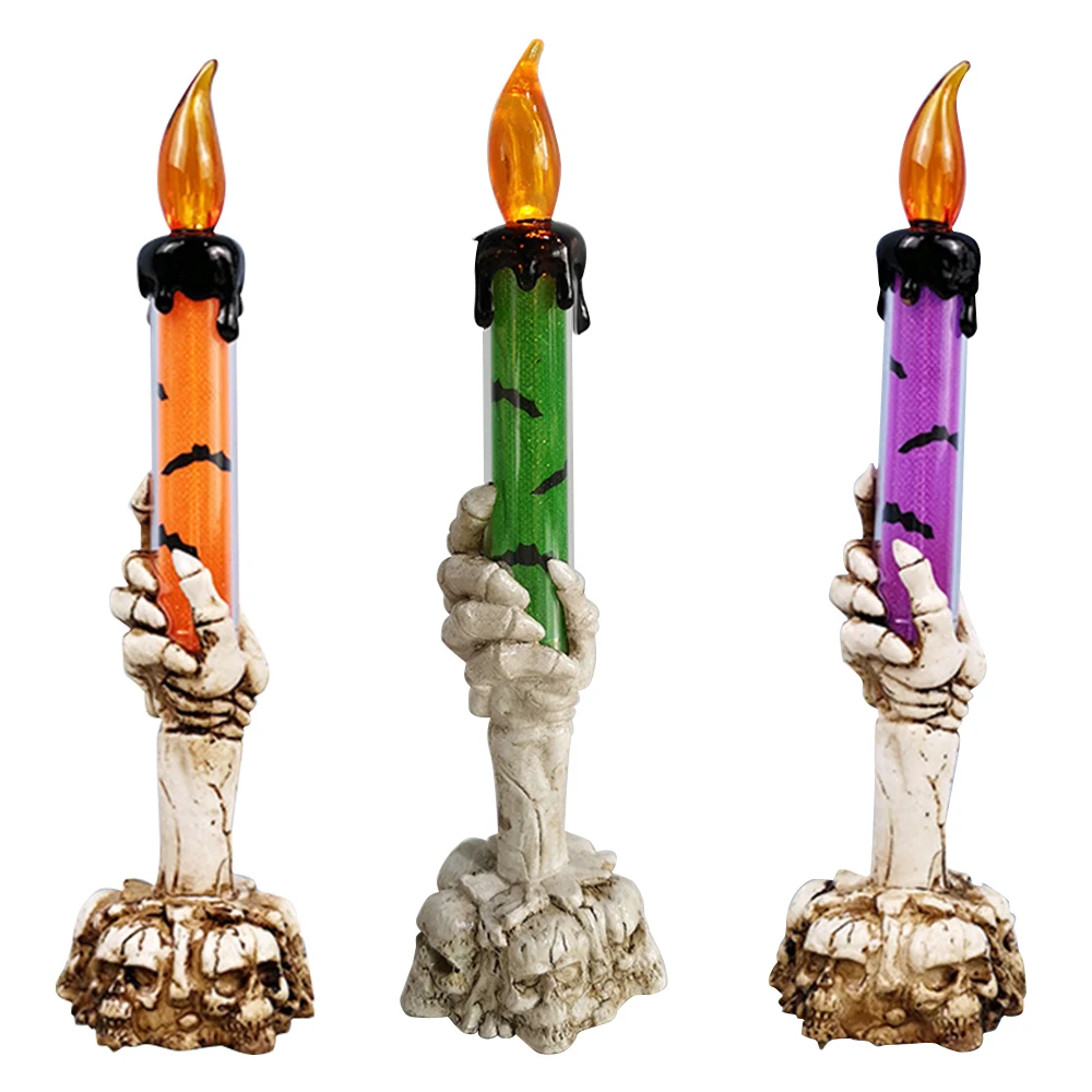 

Halloween Candlesticks Holders Hand Ghost Candle Skeleton Electronic Flameless Candle LED Light Candlesticks for Halloween decor