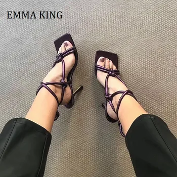 

2020 Newest Brand Women Sandals Nature leather Gladiator Sandal Female Fashion Ankle Strap Stiletto Designer Sandals Women Shoes