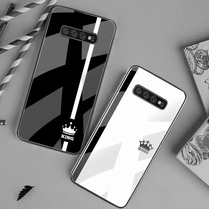 Artoon King Queen корона пара шикарный милый чехол для телефона из закаленного стекла