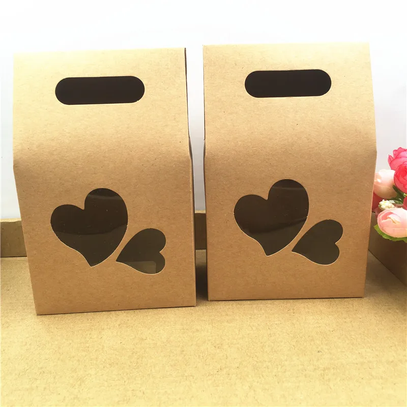 

30Pcs 10x6x16cm High Capacity Clear PVC Plastic Transparent Two Hearts Paper Box design For Food Storage Container Carrying Box