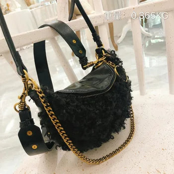 

Luxury Soft Chain Hobo Frizzle Crossbody Bags for Women 2019 Brand New Stylish Solid PU Leather Shoulder Bags Women Fur Bag