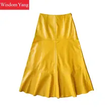 Осенняя юбка из натуральной овечьей кожи, длинные юбки с высокой талией, женские сексуальные вечерние юбки в Корейском стиле