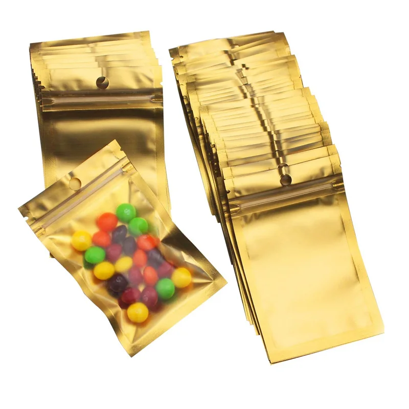 1000 Teile/los 11 Größe Gold Mylar Zip-Lock Taschen Aluminium Folie Taschen Metallic Folie Mylar Flache Mini Ziplock Tasche Großhandel – Detail 1