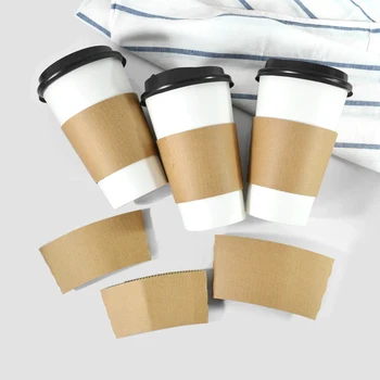 

50pcs White thick hot drink paper cup party birthday BBQ favor disposable coffee cup with lid and kraft paper cup sleeves