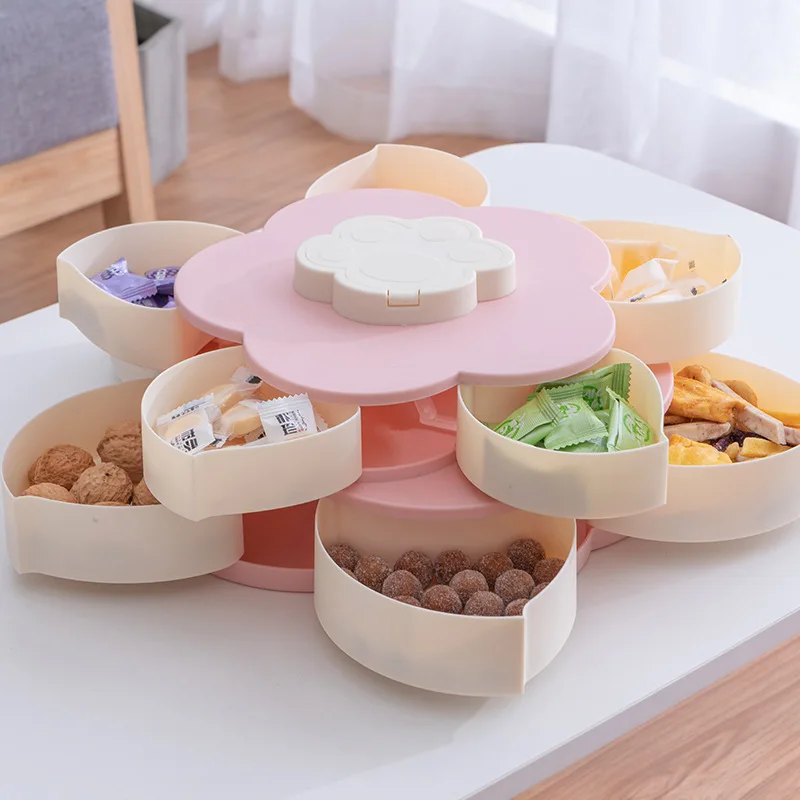 

Rotating Petal-Shape Candy Box Snack Nut Box Food Storage Case Flower Candy Fruit Plate Two-deck Dried Fruit Organize Storage