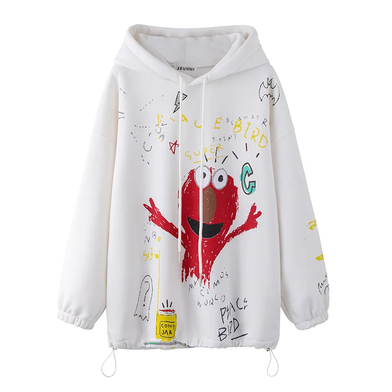 Белый Merry Pretty женский мультфильм Harajuku печати толстовки кофты зима длинный рукав пуловер с капюшоном Femme Повседневный свободный спортивный костюм - Цвет: Белый