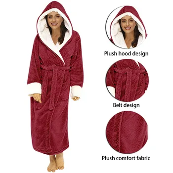 

Plush Bathrobe Women Warm Hooded Robe Ladies Winter Casual Flannel Kimono Bath Robes Dressing Gowns Bathrobe Pijama Mujer