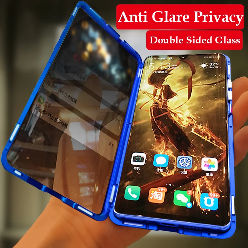 Privacy Metal Magnetic Case For Huawei P20 P30 Pro Anti Peeping Double Sided Tempered Glass Phone Full Covers Mobile Protective | Мобильные
