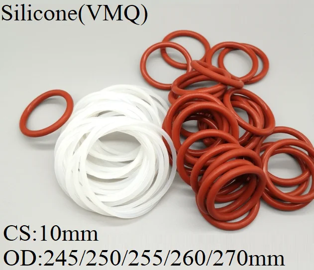 

1pc Seal O Ring Gasket CS 10mm Thickness OD 245 250 255 260 270 mm VMQ Silicone Rubber Waterproof Washer Spacer Round Red White