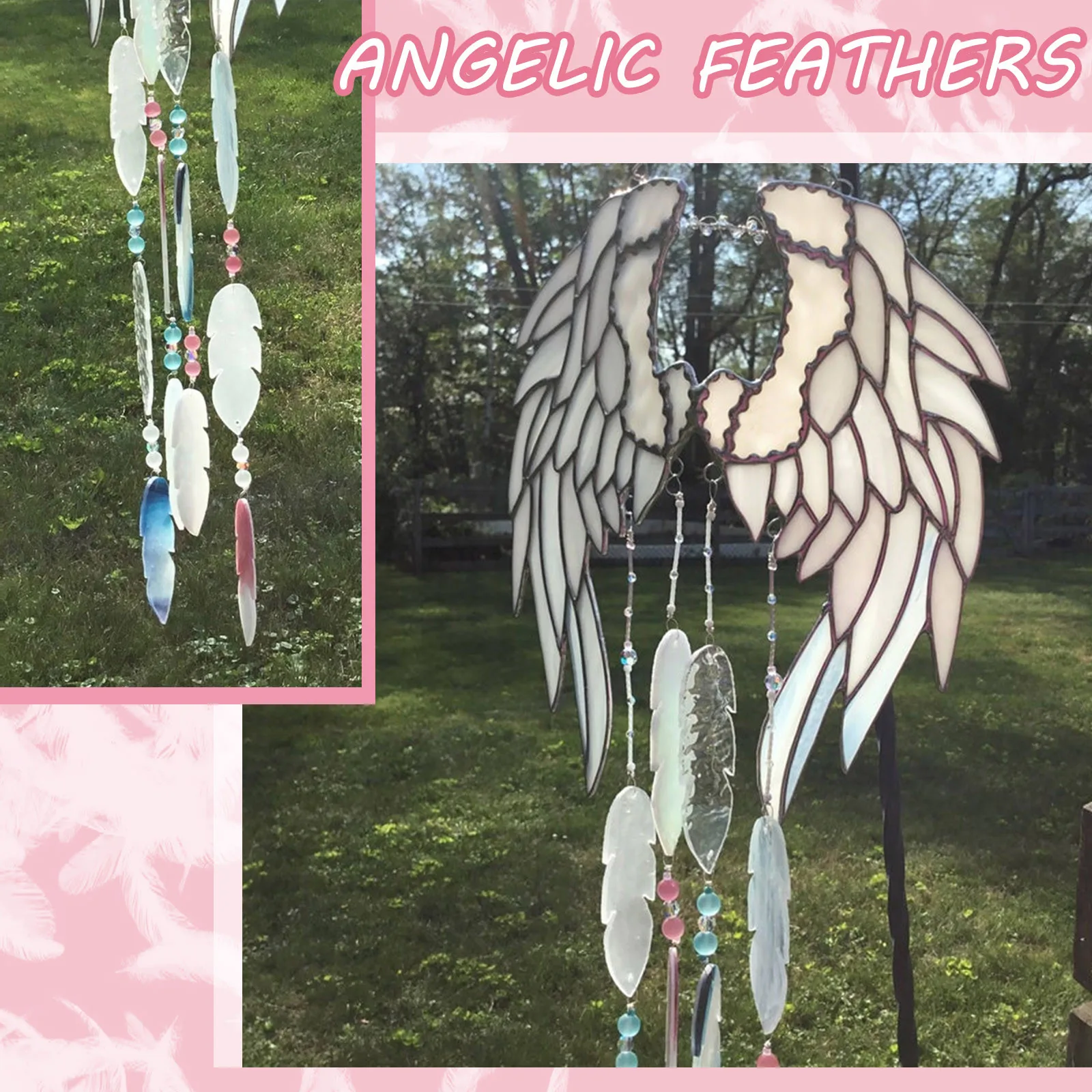 window decoration's Stained Glass handmade White angel feathers sun-catcher's 