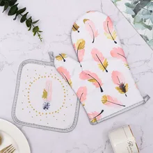 Прихватки для кастрюль перчатки для приготовления пищи анти ожоги выпечки термостойкие изолированные Нескользящие моющиеся принадлежности для барбекю перо кактус прихватки