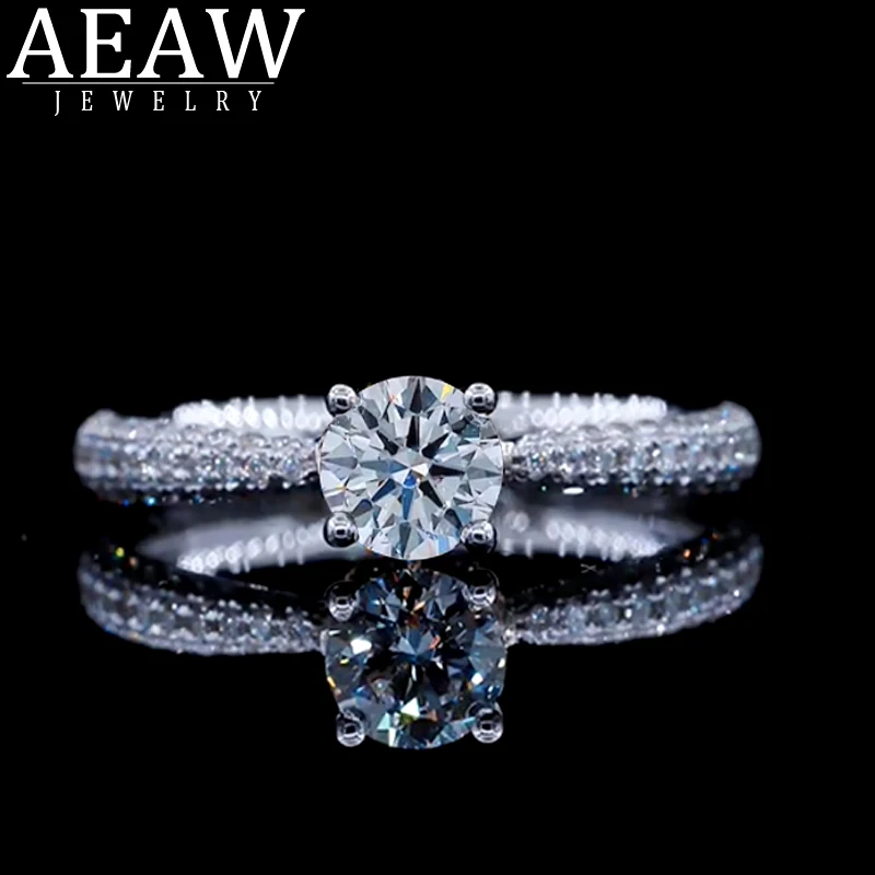 Твердое 14 к белое золото 0.5ct 5 мм круглая огранка обручальное& обручальное кольцо с муассанитом кольцо с бриллиантом для женщин