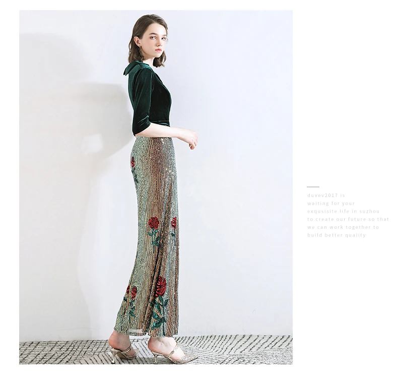 Wei yin AE0311 Robe De Soiree сексуальное платье с v-образным вырезом и рукавом средней длины, зеленое длинное вечернее платье с блестками, элегантные вечерние платья