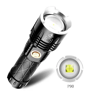 

XHP 90 LED Flashlight Waterproof Zoom Torch USB Charging Camping Lamp