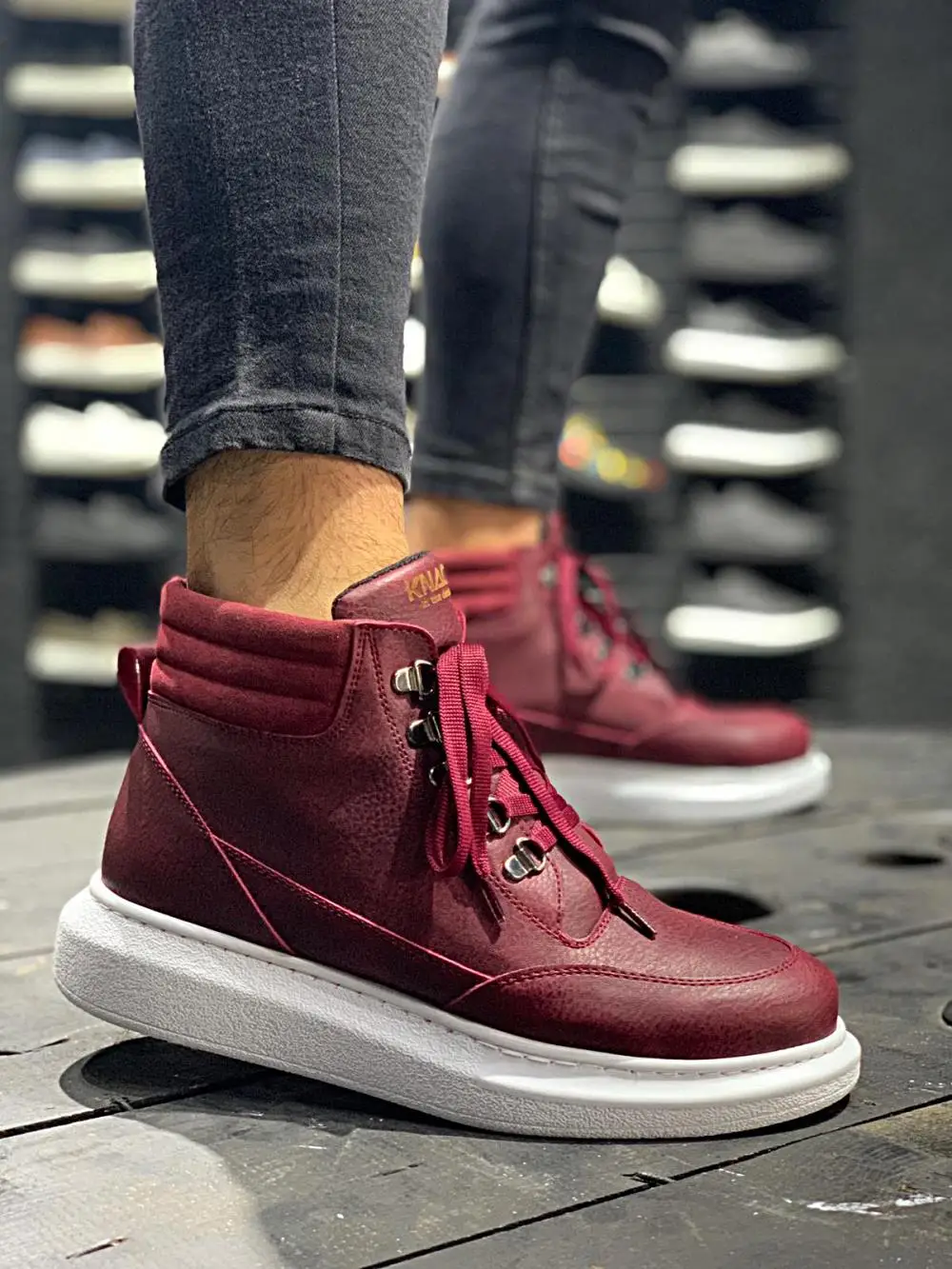Botas deportivas de suela alta para hombre, diseño Original, color Burdeos| Botas básicas| - AliExpress