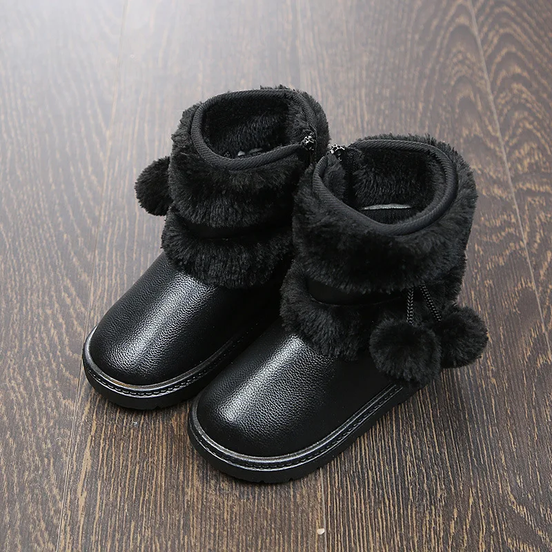 Новые дизайнерские кожаные классические детские зимние ботинки с меховым помпоном; детская обувь на меху с высоким берцем; зимняя обувь для детей 1-8 лет; детские сапоги для девочек; C10271