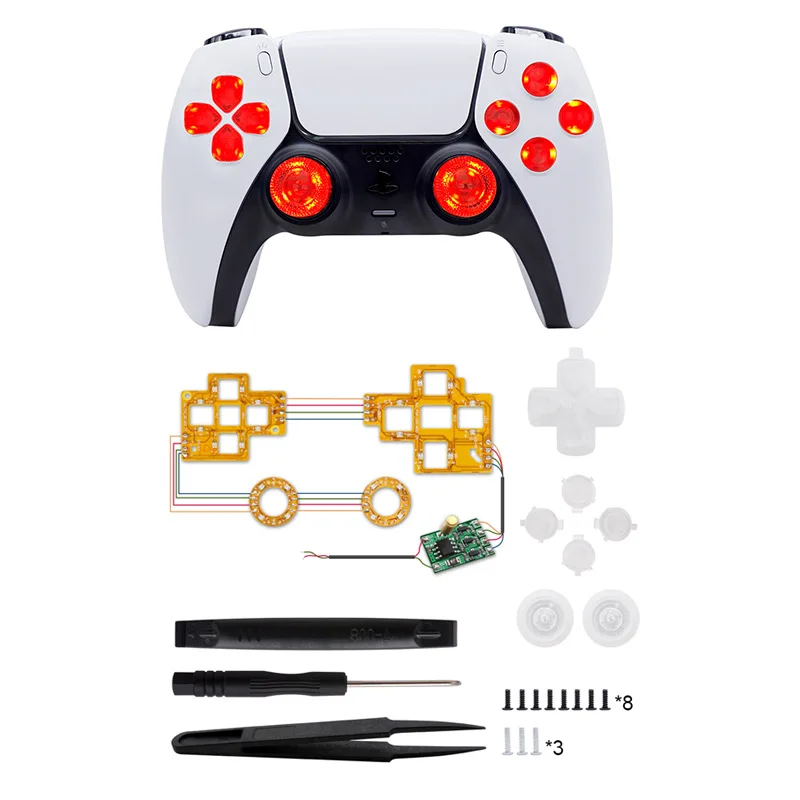 Diy Luminado D-pad Thumbsticks Ps5 Controlador Playstation Cores Botões de Rosto Kit Led Decore Acessórios Dtf - Image 5