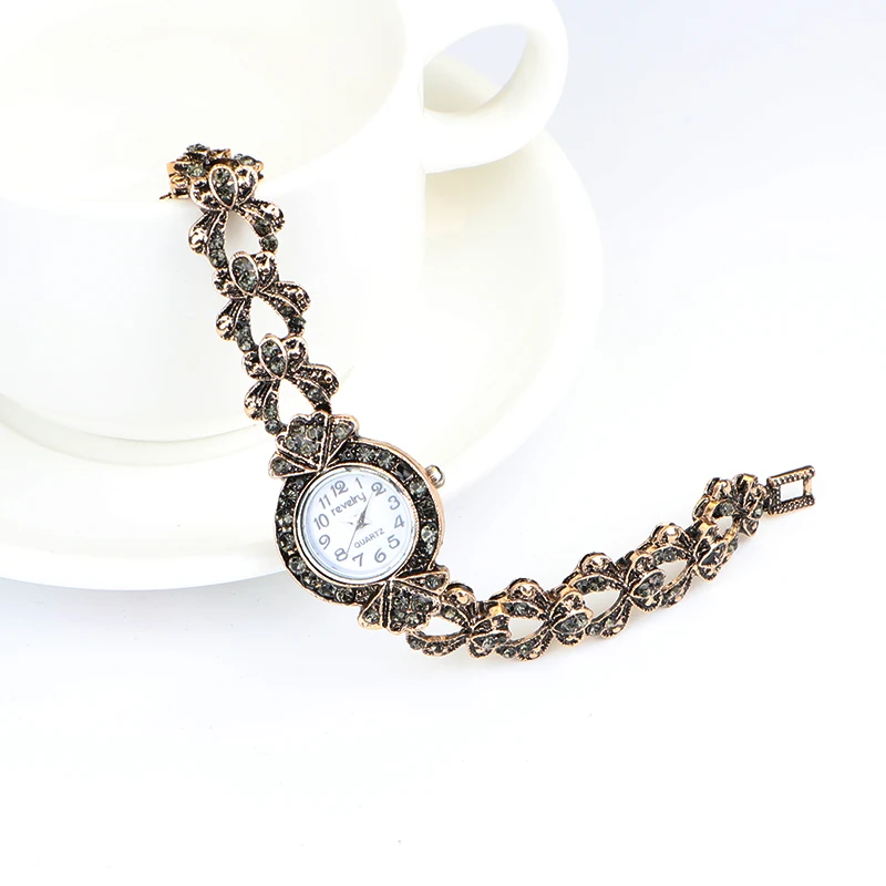 QINGXIYA Лидер продаж Древний золотой браслет часы для женщин Дамская мода сияющий кристалл платье кварцевые наручные часы Стразы Часы