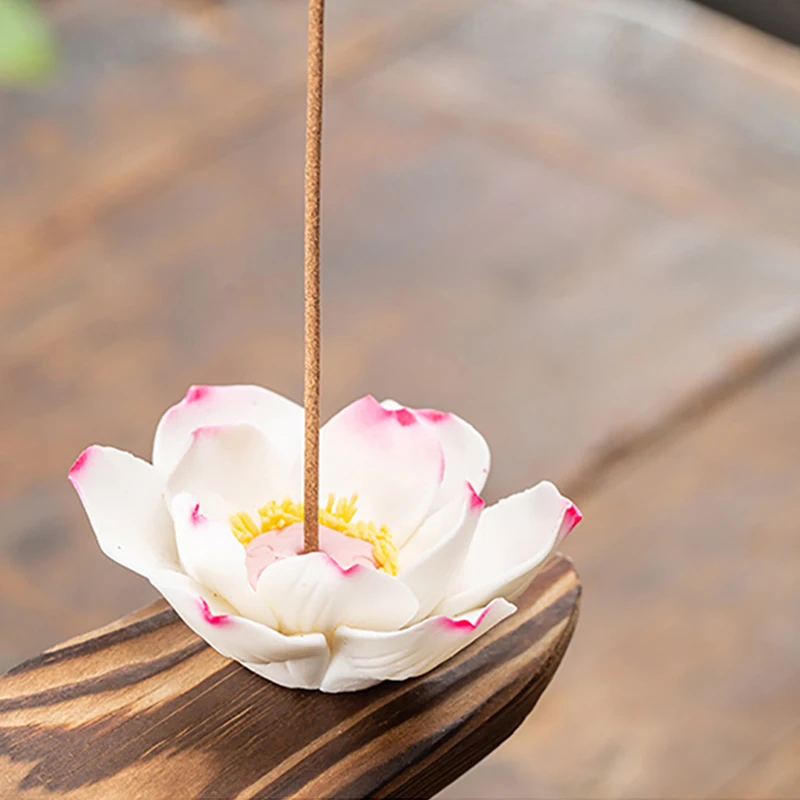 Waterfall Backflow Incense Burner Lady Flower Ceramic Incense Holder with LED Light Zen Buddha Censer Flower Incense Stick Rack