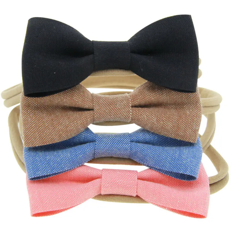 

4pcs/set Baby Girls Solid Ribbon Hair Bows Headbands Big Bow Hair Bands Toddler Hairband Random Color