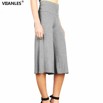 

VIIANLES Wide Leg Pants Spring Summer Yuga Sport High Waist Female Plus Size Loose Casual Knee Length Pants Trouser For Women