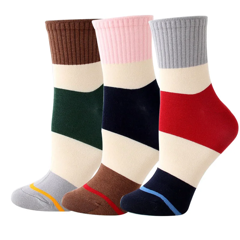 G 3pairs Женские хлопковые носки Harajuku модные уличные носки женские осенние зимние унисекс красочные полосы Sox 3 пар/лот# F - Цвет: G 3pairs