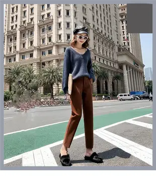 

Women Autumn Winter Elastic Woolen Thick Pant Female Plus Size Casual Trousers Harem Ankle-Length Pants