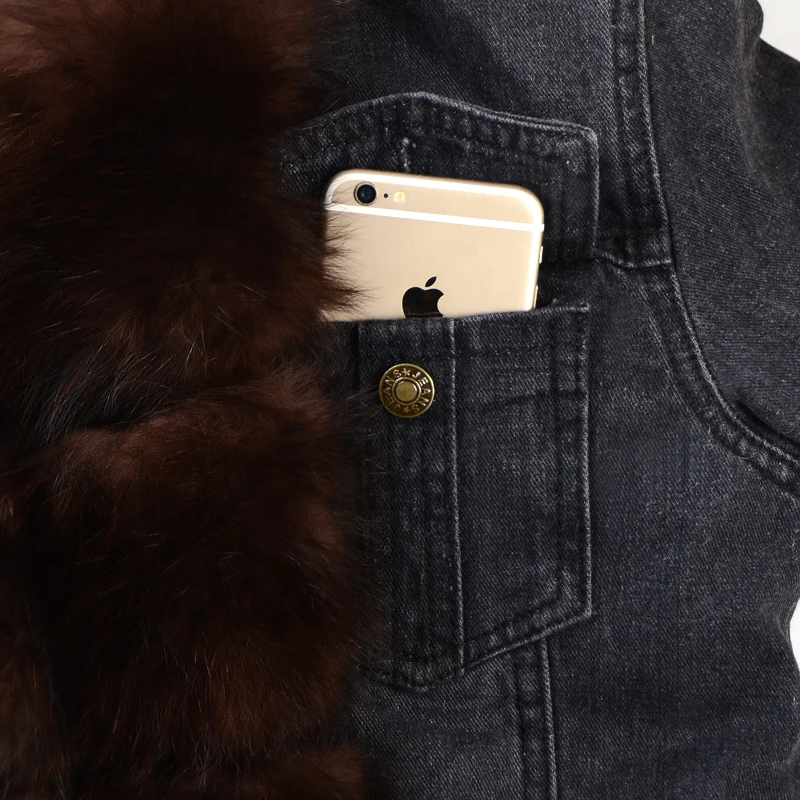 winter natural real fox fur coat Parker rabbit fur lining denim coat jacket jeans high spring female natural fur coat thick
