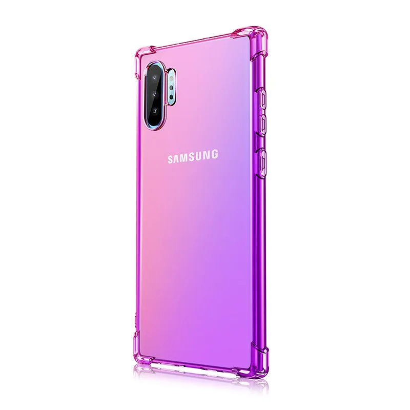 Для samsung Galaxy Note 10 Plus чехол с градиентом мягкий силиконовый Радужный цвет угловая воздушная подушка противоударный чехол для Note 10 - Цвет: Pink Purple