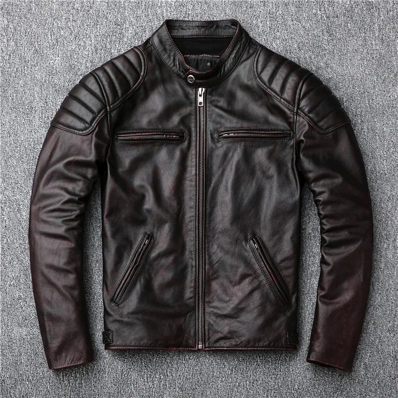 Gratis verzending, Merk vintage echt lederen jas. heren bruin motor biker koeienhuid jas. slanke plus size jassen. uitloper verkoop Gratis verzending, Merk vintage echt lederen jas. heren bruin motor biker koeienhuid jas. slanke plus size jassen. uitloper verkoop