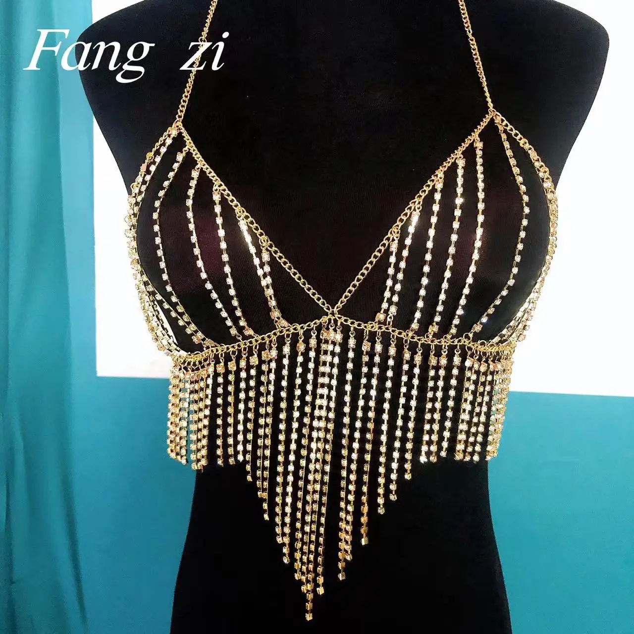 Fashion sexy crystal tassel body jewelry women's unique shining Rhinestone Bikini Bra chain underwear women's jewelry