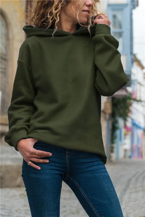 101237 Army Green Флисовые женские толстовки с капюшоном и длинными рукавами, топы, Осень-зима, однотонные повседневные свободные плотные теплые толстовки зеленого цвета синего и серого цветов для женщин - Цвет: 101237 Army Green