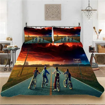 

Movie TV Stranger Things Anime 3Pcs/Set Bedding Set Sheet Children Room Bed Sheet Pillow case Bedding Set Queen Bedding set