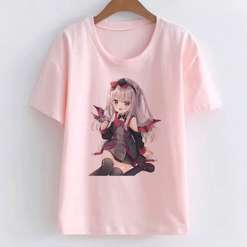 Милые аниме, мультипликационный персонаж, женская футболка с принтом, Новое поступление летней японской одежды, футболка Kawaii, модные топы - Цвет: 2911-Pink