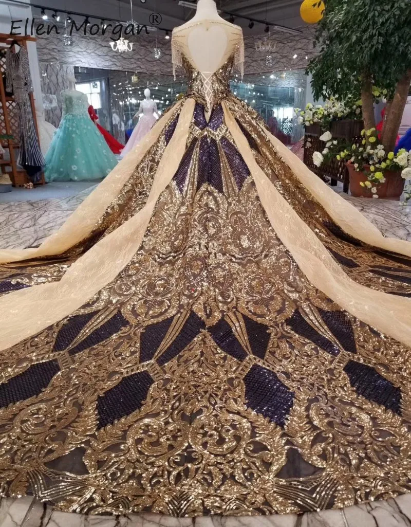 Arabic Dubai Luxury Wedding Dress Elegant Boat Neck Beads Sequins Lace Puffy Formal Bride Ball Gowns Vestidos De Novia