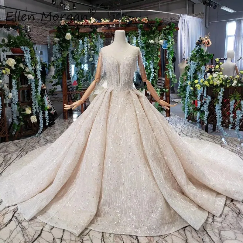 Vestido De Novia Роскошные блестящие Бальные платья для невесты реальные фотографии кружевные свадебные платья с круглым вырезом и открытой спиной