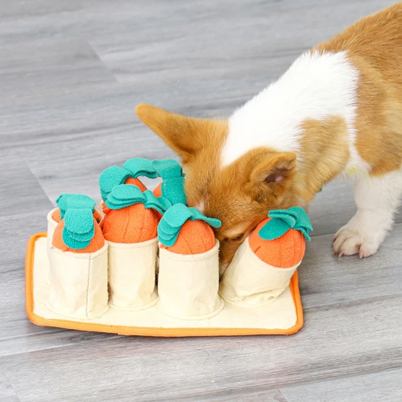 Plush Carrot Dog Toys Snuffle Mat Dog Puzzle Hide Seek Food Foraging Training Slow Feeder Toys Stress Release Pet Supplies