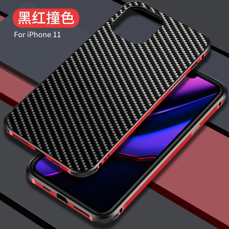 Стильный чехол из углеродного волокна для iphone 11 Pro Max чехол для iphone 11 Алюминиевый металлический бампер чехол для телефона для iphone 11 Pro Чехол Capa - Цвет: red-black