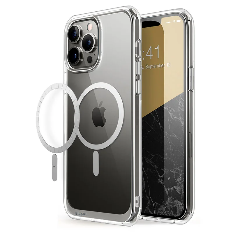 For iPhone 13 Pro Max Case 6.7 inch (2021 Release) I-BLASON Halo Slim Clear Case with TPU Inner Bumper Compatible with MagSafe phone flip cover