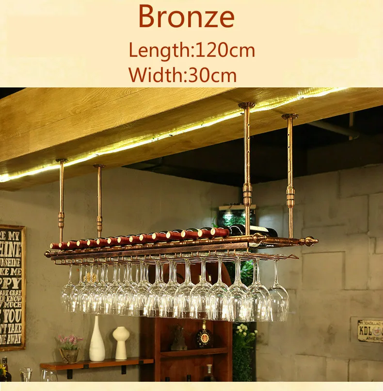 Bronze 120x30cm Винный Стеклянный Стеллаж для дома, Европейский винный стеллаж, украшение для бара, креативный подвесной бокал, Рождественское украшение для дома - Цвет: Bronze 120x30cm