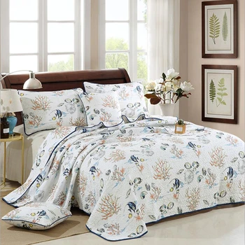 

1pc Bed cover+2pcs Pillowcases Underwater world Bedspread Coral reef Bedding set Quilting Blanket Clown fish Bed cover Quilt