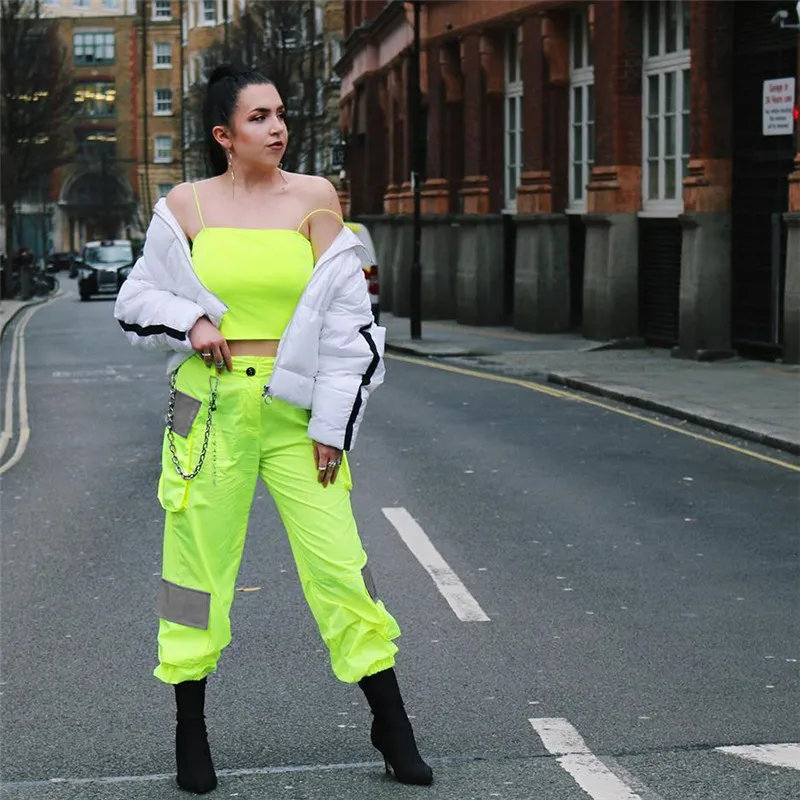 Однотонные неоновые женские спортивные штаны джоггеры Светоотражающие