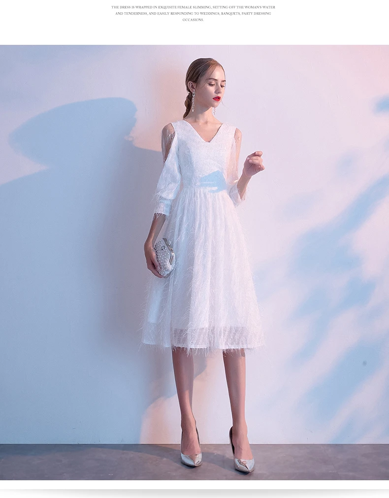 Wei yin AE0249 Robe de Soiree Courte розовое белое винтажное кружевное вечернее платье с v-образным вырезом Вечерние платья Vestido de Festa