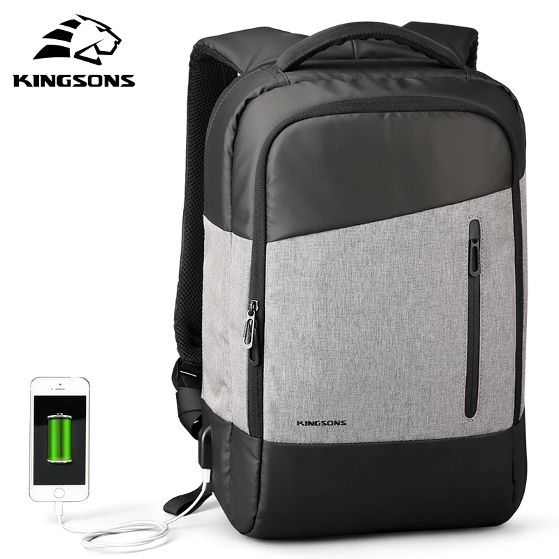 

Kingsons Business Men Backpack USB Charging Laptop Backpack 15.6 inch College Student School Bags for Teenagers Boys