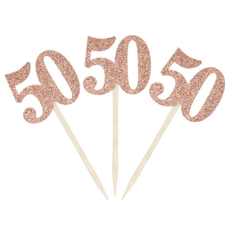 12 шт. розовое золото номер 30 40 50 60 кекс Toppers 30th 40th 50th 60th день рождения поставки торт Топпер