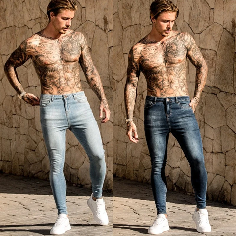 Elastic Waist Skinny Jeans Men Black Casual Streetwear Jogger Pants Mens Jeans High Street Slim Fit Man Fashion Denim Trousers slim fit jeans