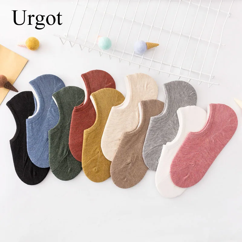 

Urgot 5 Pairs Summer Socks Women's Boat Socks Cotton Japanese Invisible Socks Silicone Anti-dropping Heel Women Socks Girl Meias