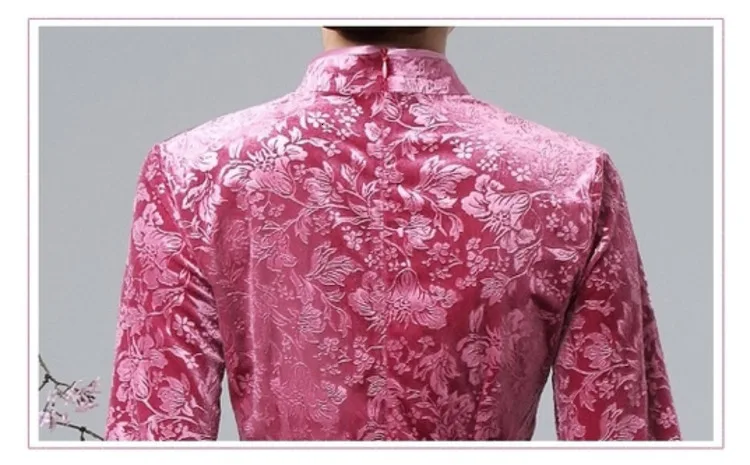 Китайская блузка с длинным рукавом розовый вельвет ткань рубашки тиснение фиолетовый традиционная китайская одежда костюм топы Ципао 3xl
