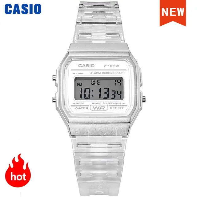 Casio Men Women Watches Casual Transparent LED Digital Sport Watch Lover's Gift Clock Waterproof Children  skiing watch  F-91W 1