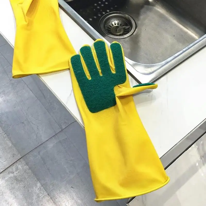 Reusable Household Cleaning Rubber Gloves Kitchen Dish Washing Scouring Pad